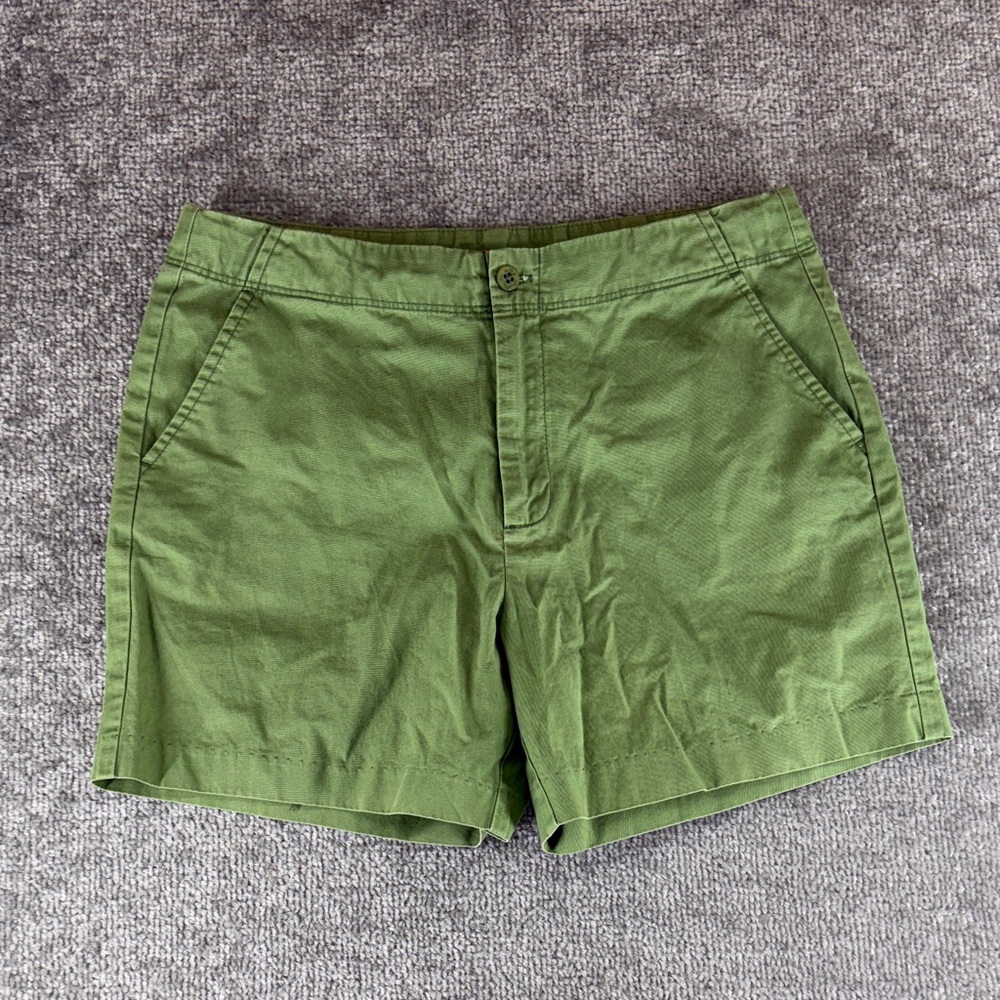 Lands End Green Chino Shorts Womens 14 Mid Rise